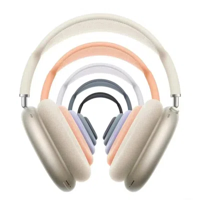 Over-ear headphones in five colours stacked in a fan